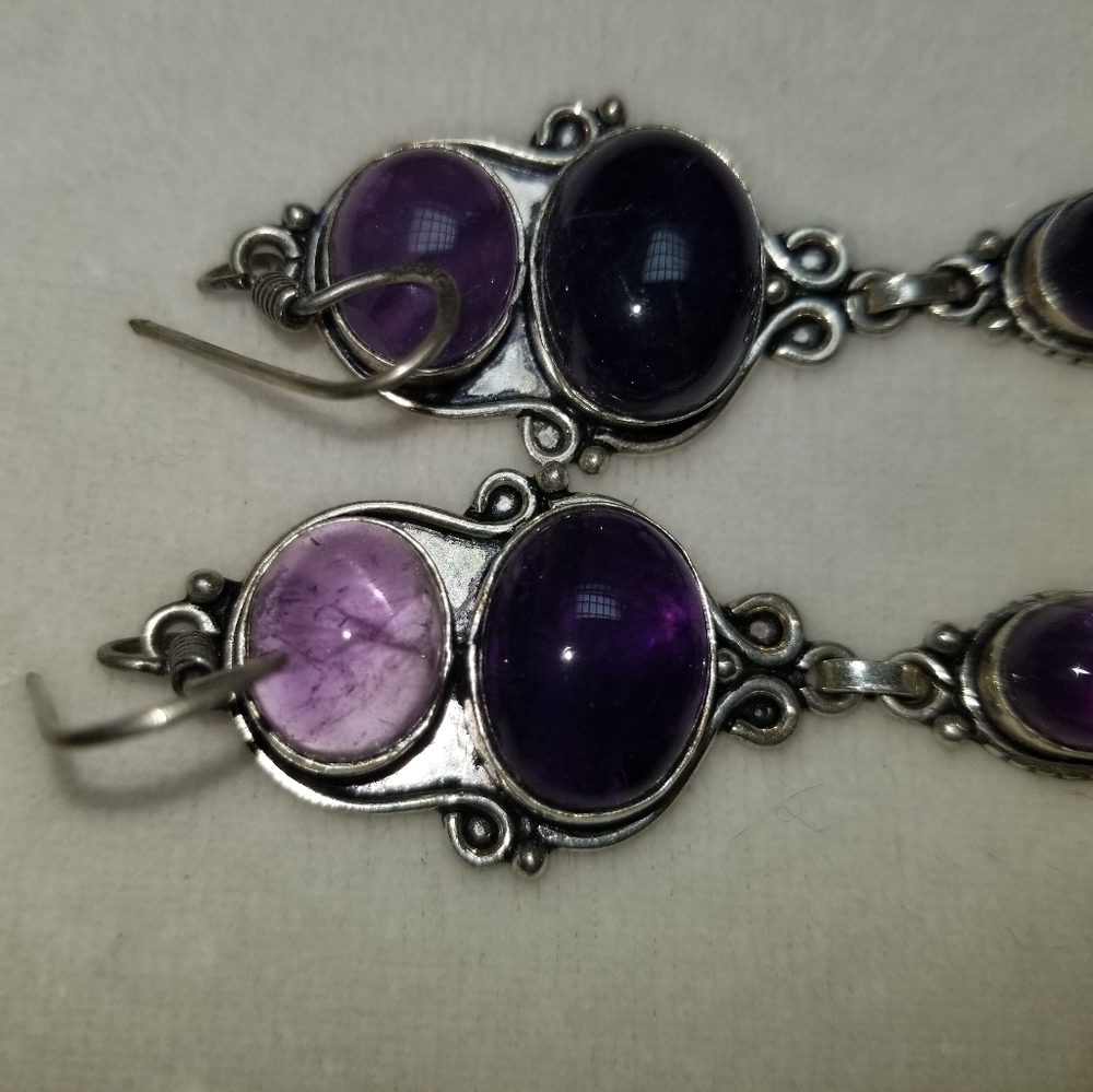 3 Tiered Amethyst Stone Pierced Earrings - Picture 3 of 9